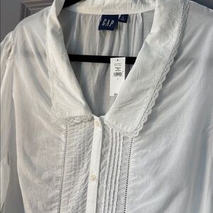GAP Women's White Blouse with Lace Trim